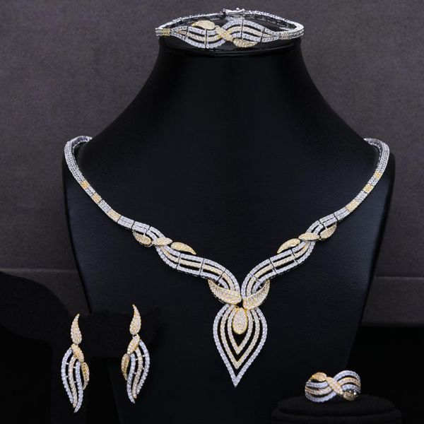 

missvikki nigerian india russia bride wedding necklace 4pcs dress jewelry set for women daily party show cubic zirconia, Silver