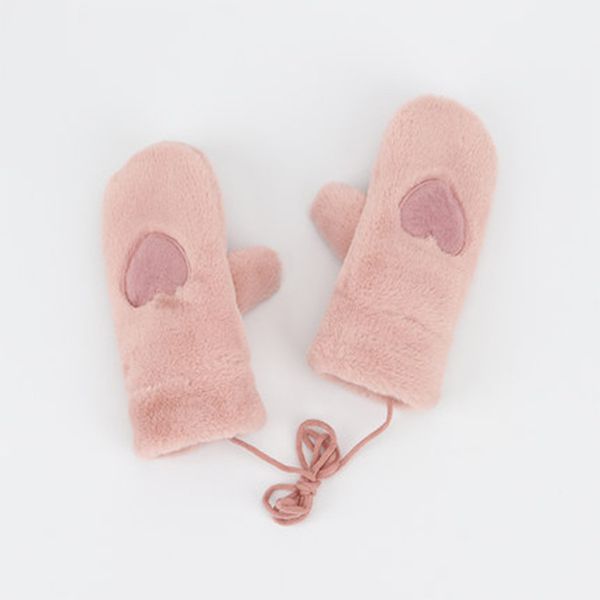 

the year of 2019 children plush warm gloves winter children cartoon simple finger gloves imitation rabbit fur gloves, Blue;gray