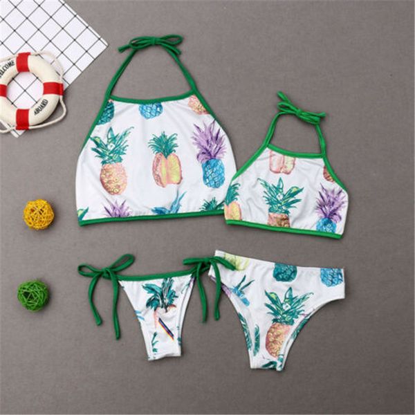 

family swimwear mother daughter matching women kid bikini set sleeveless strap shorts summer clothes swimsuit beachwear, Blue