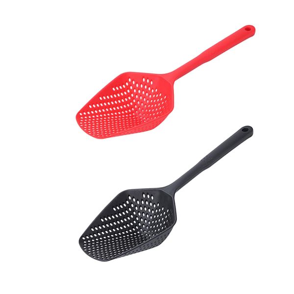 

2pcs scoop colander strainer spoon kitchen food drain shovel strainers - black & red