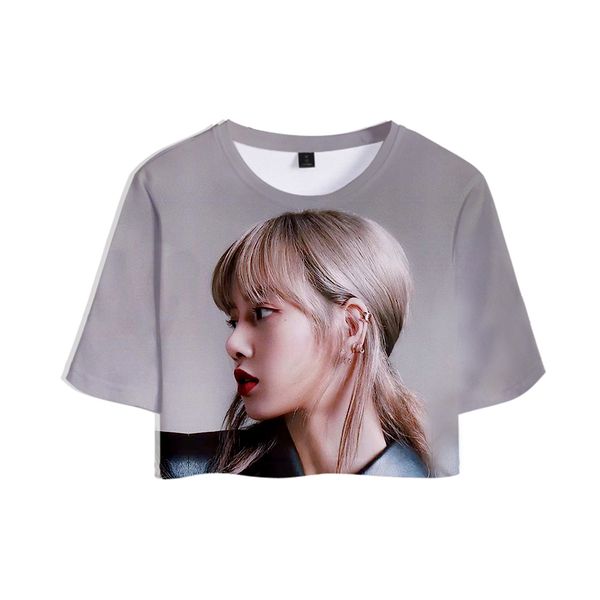 

3d blackpink new clothes 3d 2018 new fashion soft cool and breathable t-shirt kpop navel t-shirt, White