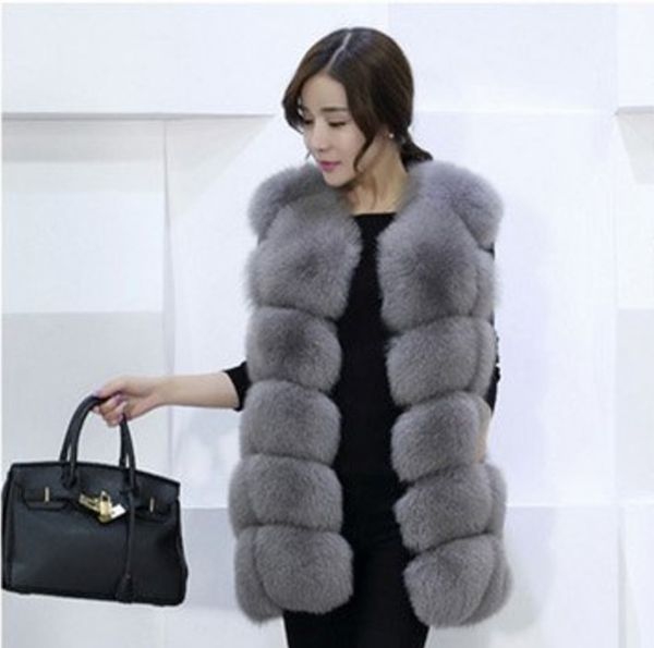 

2019 vetement winter women's faux for fur coat waterproof waist coat long furry vest plus size furry patchwork outwear aw292, Black