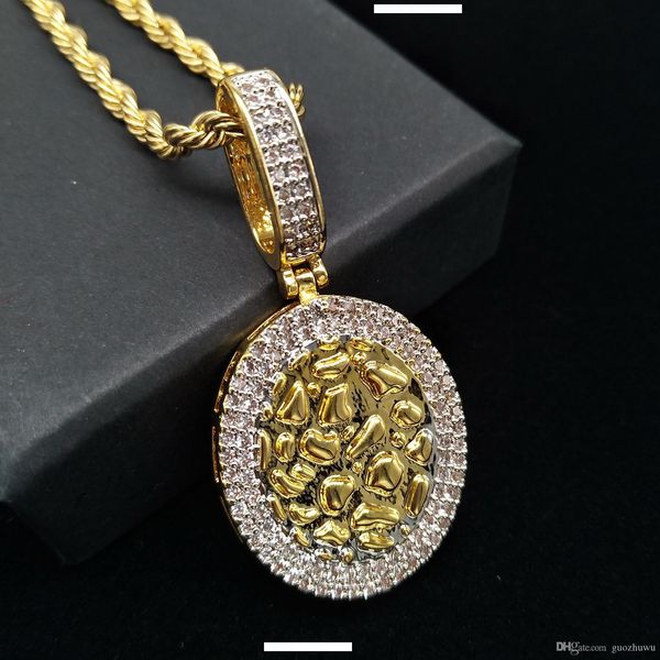 

18k gold & white gold plated cubic zirconia round gold bullion pendant chain necklace 24 inch hip hop punk rock rapper jewelry gifts for guy, Silver
