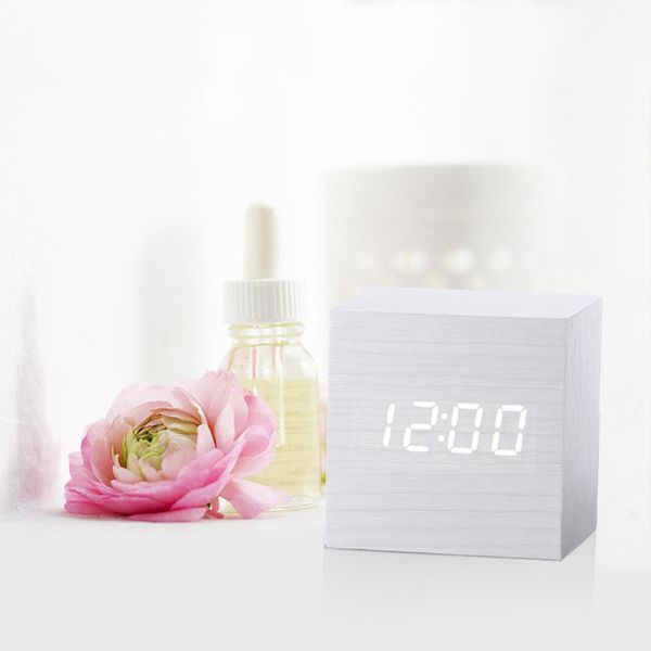 

table alarm clock new modern wooden wood digital led desk alarm clock timer calendar voice control snooze #l4