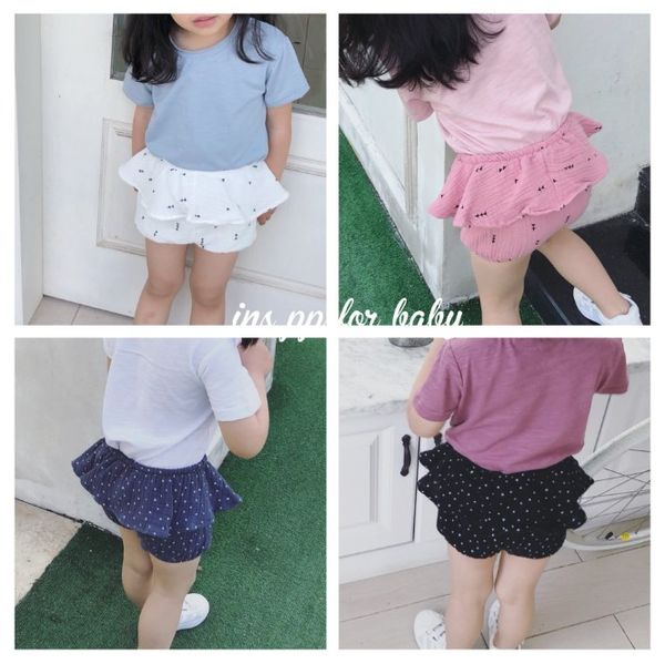 

ins 2019 new baby flouncing ruffle bloomers korean infant toddle summer cotton printed pp pants lotus leaf shorts bloomer short clothing, Black