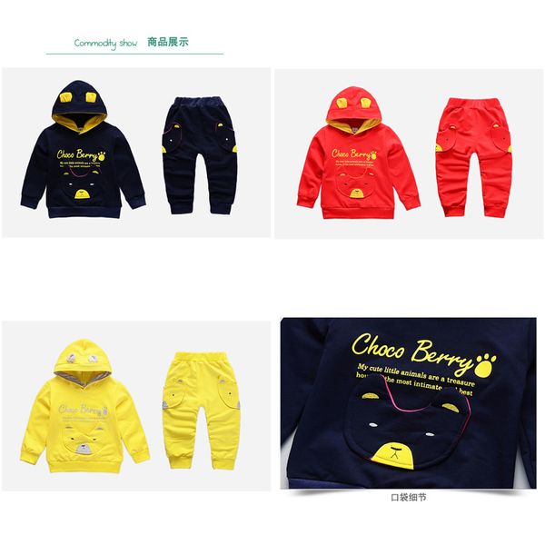 

2019 америка и европа поп-весна стиль хлопок круглый воротник толстовки берри медведь костюм с длинным рукавом и брюки для мальчиков и девоч, White