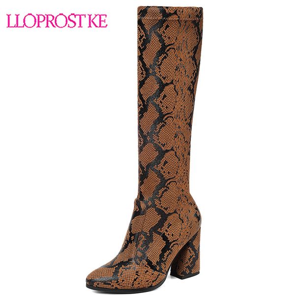 

lloprost ke 2020 new arrival mid calf boots women snake pointed toe high heels autumn winter fashion stretch boots woman h636, Black