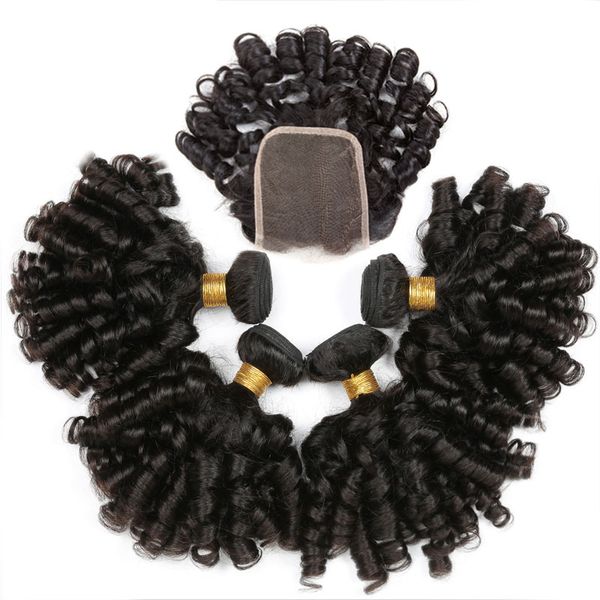 

brazilian hair weave bouncy curly weave funmi human hair bundles extensions 3 bundles with closure short bob non remy hair, Black;brown