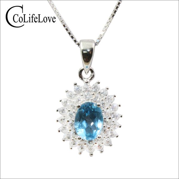 

elegant 925 silver z pendant for party 5 mm*7 mm oval cut natural light blue z silver pendant real jewelry