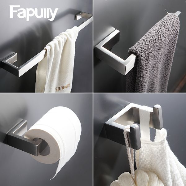 

fapully 304 stainless steel 4pcs/kit brushed wall mount towel bar cloth hook paper holder bathroom accessories sets hardware