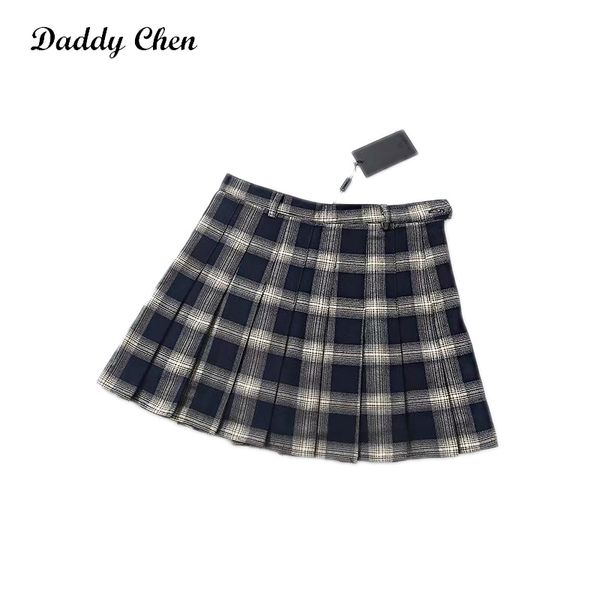 

daddy chen pleated skirt high waist women mini skirts plaid sweet jupe femme faldas cute fashion high street polyester autumn, Black