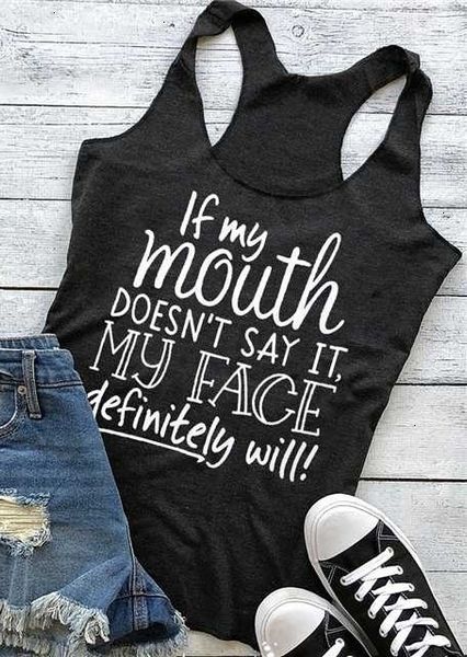 

tank women casual summer sleeveless tee if my mouth doesn't say it letter print tank female black ladies tee, White