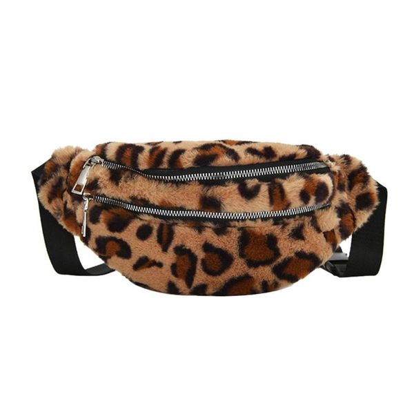 

zipper plush leopard messenger bag fitness sport chest bags waist pack phone pouch for runing hiking causal athletic bags a40