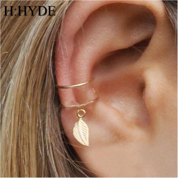 

h:hyde new vintage leaf clip on earrings no pierced ear cuff pendientes de clip women earrings ear jacket wrap earcuff brincos, Silver