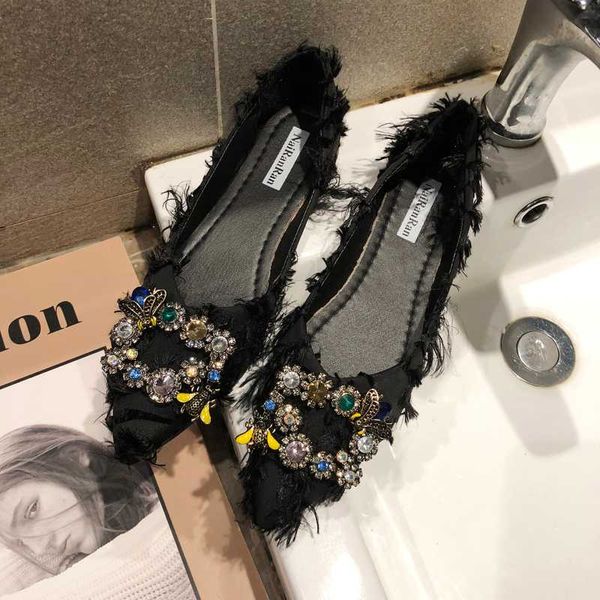 

sell well pointed fashion new women flat shoes nightclub party mature spring shallow rhinestone simple shoe w38-44, Black