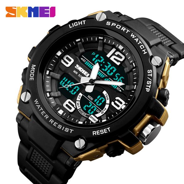 

skmei brand sports watches luxury big dial analog quartz digital watch men waterproof wrist watch man relogio masculino, Slivery;brown