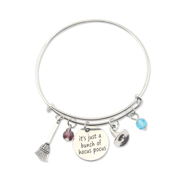 

2019 halloween surprise gift exquisite crystal bracelet silver plated hocus pocus charm pendant bangle for firends and family, Black