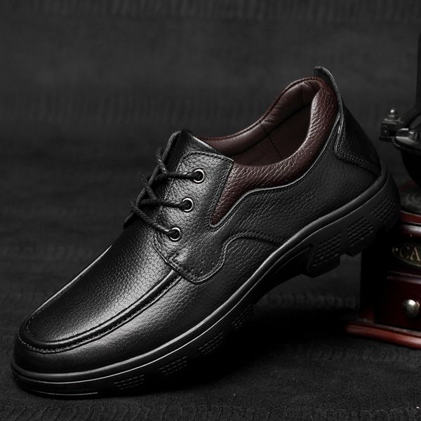 

black sneakers casual genuine leather shoes leather men sneakers male shoes anti slippery flats 2020 big size 48