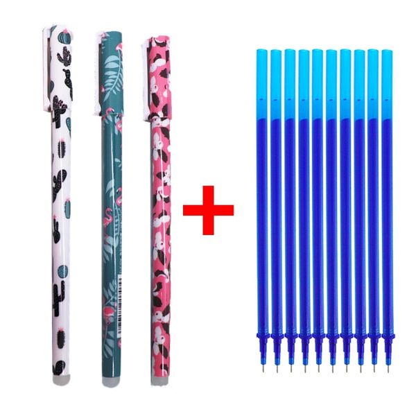

erasable refill set 0.35mm blue ink magic gel pens for school supplies kawaii cactus flamingos ballpen writing tools stationery