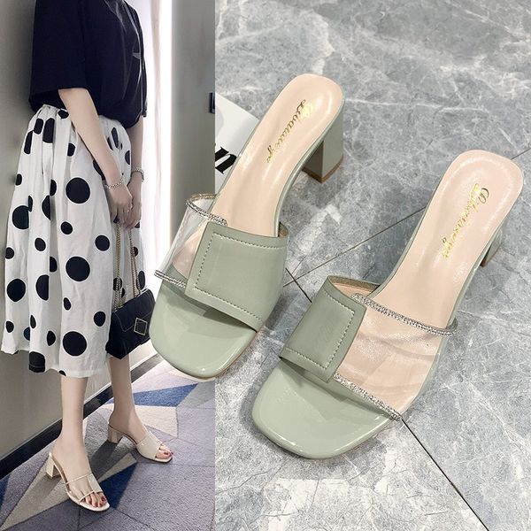 

shoes woman's slippers square heel women heels rubber flip flops slides fashion soft 2020 block high summer hawaiian luxury, Black