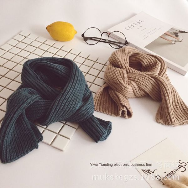 

ins cotton wool thread simple personalized children's knitted scarf chaobao all-match wool solid color scarf, Red;brown