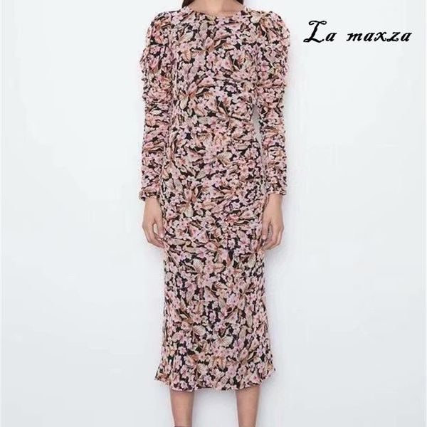 

long sleeve elegant women print maxi dress 2020 sping casual o-neck slim dress for ladies, Black;gray