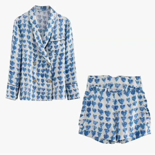 

deat 2019 new turn-down collar full sleeves plaided printed double breasted blazer and shorts set female suit wj05405l, Black;brown