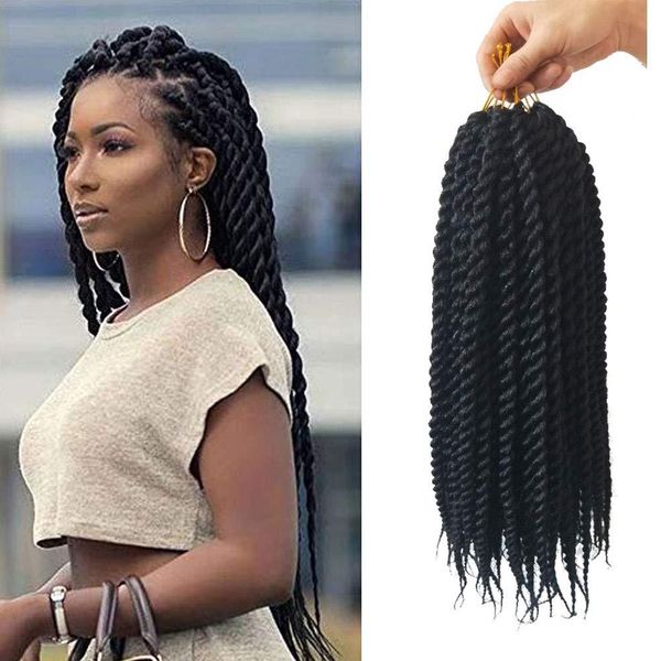 

3 пакета сенегальский твист вязание крючком волос 18 дюймов гавана мамбо твист вязание крючком косы синтетические наплетения волос extension, Black