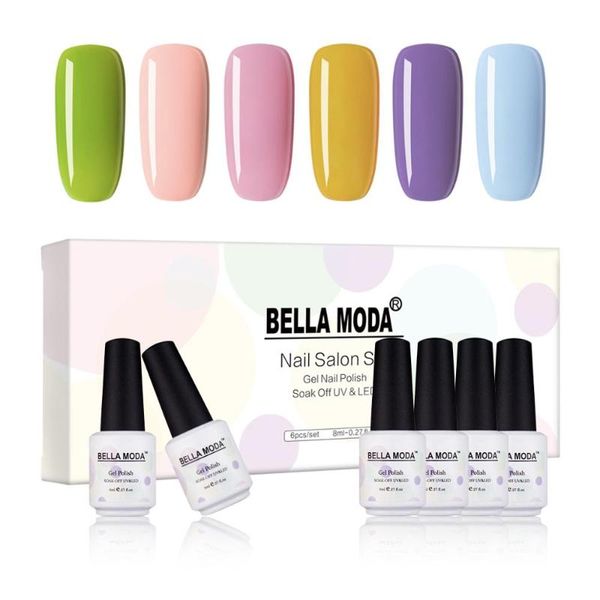 

bella moda 8ml gel nail polish set soak off uv led gel polish nail art manicure 6 colors set with gift box varnish, Red;pink