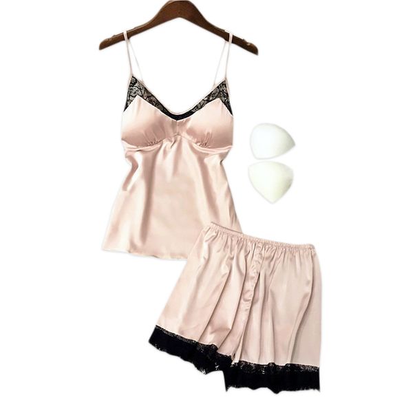

lace ice satins silk shorts pajamas sets women summer korea fresh silk women spaghetti straps shorts women pyjamas, Black;red