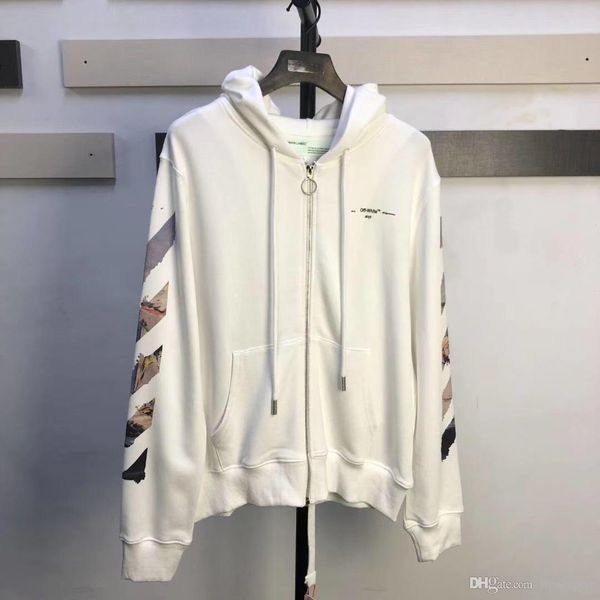 

2020 New OFF OW WHITE Monet Oil Painting Arrow кардиган Zip кардиган Hoodie Hoodie мужские и женские свободные куртки толстовки XS-L