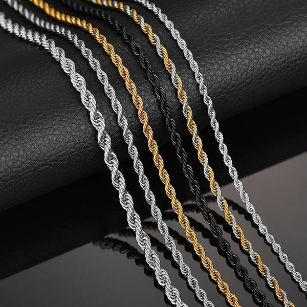 

beichong 316l stainless steel width 3mm/5mm /6mm gold silver necklace men rope chain twisted necklaces jewelry 20-30inch length