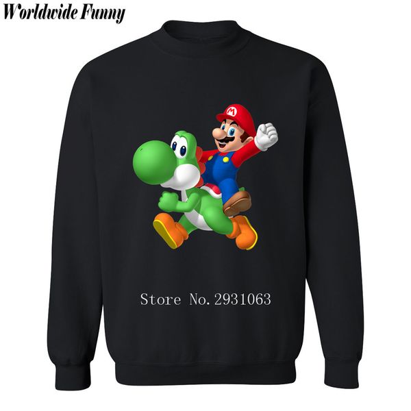 

mario riding yoshi super mario world men's hoodie sweatshirt xs 2xl casual fashion street wear pullover for young men, Black