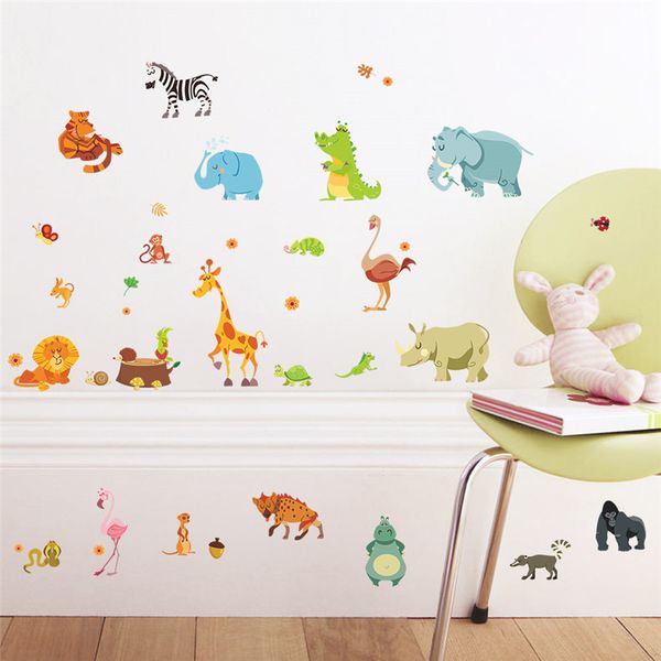 

jungle animals wall stickers for kids rooms safari nursery rooms baby home decor poster monkey elephant horse wall decals