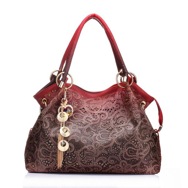 

women handbags hollow out ombre floral print shoulder bags ladies pu leather totes fashion bags female handle for women