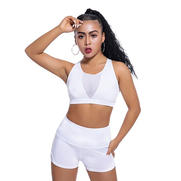 

new ladies sportswear set solid color mesh quick dry with shorts for sports lmh66, White;red