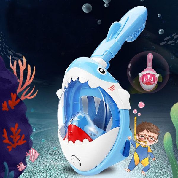 

new boys girls cartoon swimming full face snorkeling mask kids underwater scuba anti fog snorkel diving mask set equipment chfxx, Silver