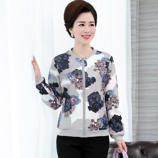 

2020 brand high-quality spring and autumn fashion print middle aged womens jackets ladies coats mother overcoats plus size, Black;brown