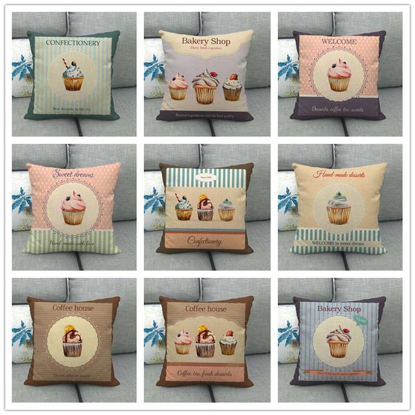 Cup Ice Cream Cushion Cover Linen Dessert Pillowcase Home Sweet