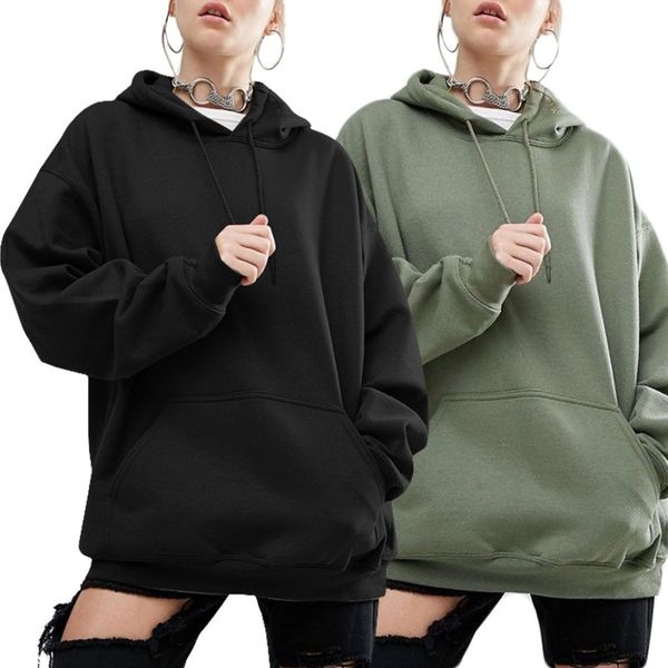 

womens oversize hoodie sweatshirt casual solid color outwear cotton loose long bat sleeves pullover plus size, Black