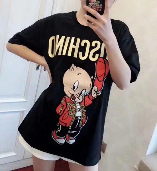 

milan runway t-shirt 2019 summer o neck letter print pig embroidery women's t-shirt pullover women t-shirt 010907