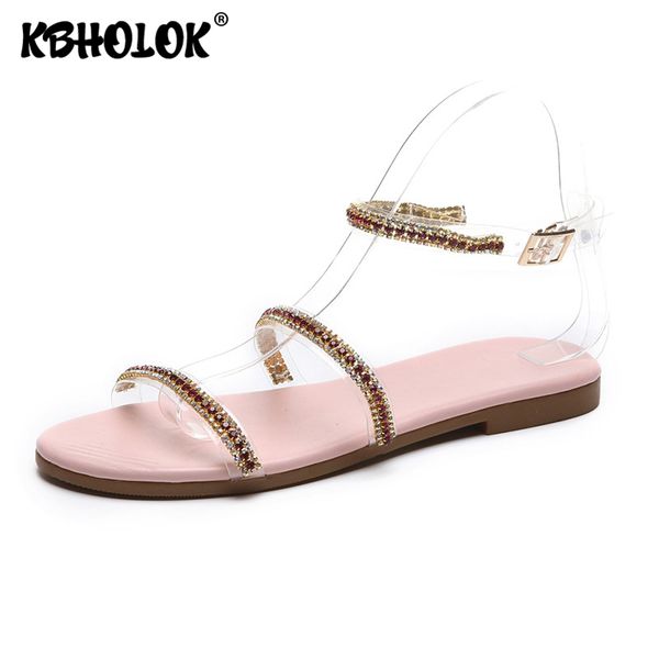 

flat sandals women 2020 new rhinestones plus size 37-42 roman style sandal female flat sandals summer ladies shoes gladiator, Black