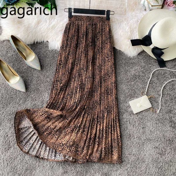 

skirts gagarich women fashion elastic waist printed chiffon skirt femme chic casual midi long pleated jupe elegant spring summer, Black