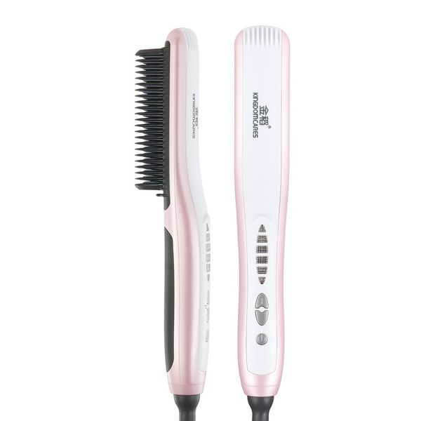 

professional flat iron straightening brush ceramic hair straightener comb smoothing digital display salon, Black