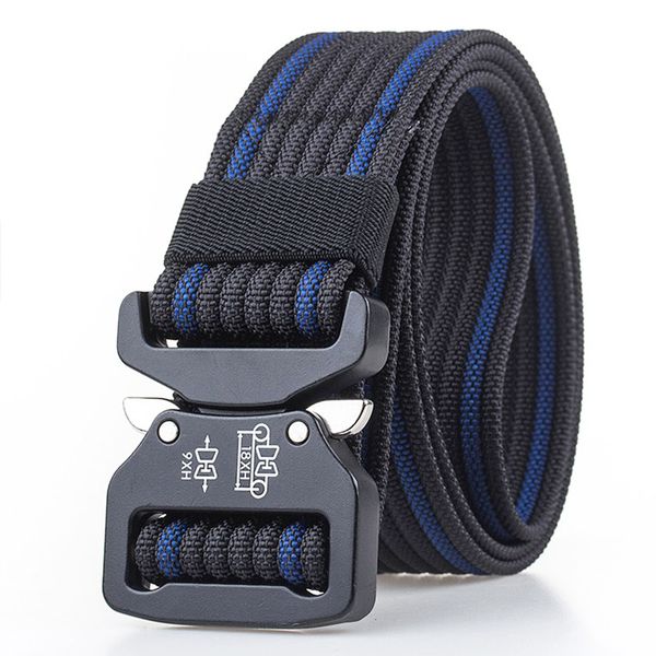 

fashion non-slip nylon tactical belt multicolor striped sports belt solid metal quick release buckle fishing for men, Black;gray