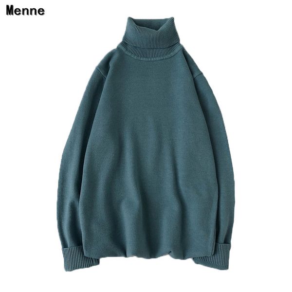 

menne 2019 men's knit two-turn high collar solid color sweater shirt sweater men, White;black