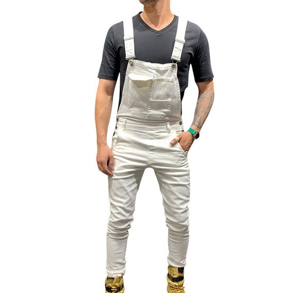 

heflashor men adjustable shoulder strap slim denim overalls bib pants jumpsuit fashion overalls joggers men suspender pants 2019, Blue