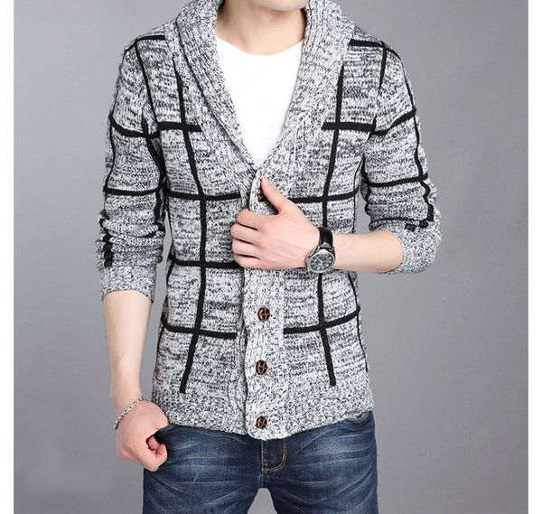 

zogaa winter men sweater coat striped single-breasted jacket christmas casual turn-down collar knitting male cardigan sweaters, White;black