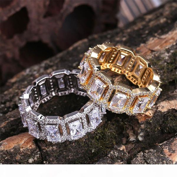 

hip hop rings for men women gifts new arrival rectangle zircon rings fashion bling rock jewelry, Golden;silver