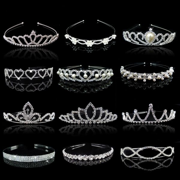 

style kid cute princess tiaras and crowns crystal headband bridal crown wedding party accessories girls fashion hair jewelry, Golden;white